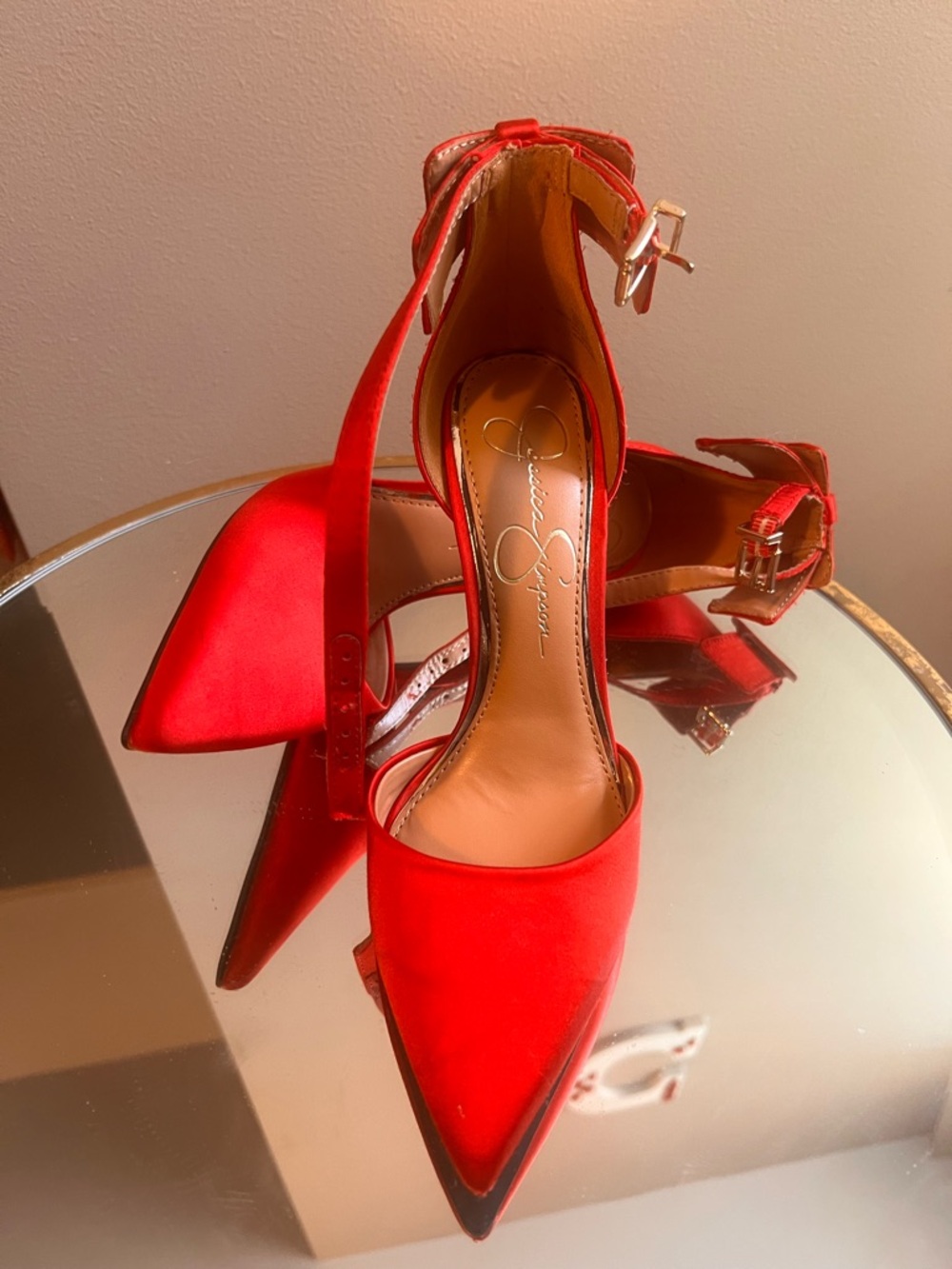 Jessica Simpson Red Pointed Toe Ankle Strap Heels - Picture 2 of 4
